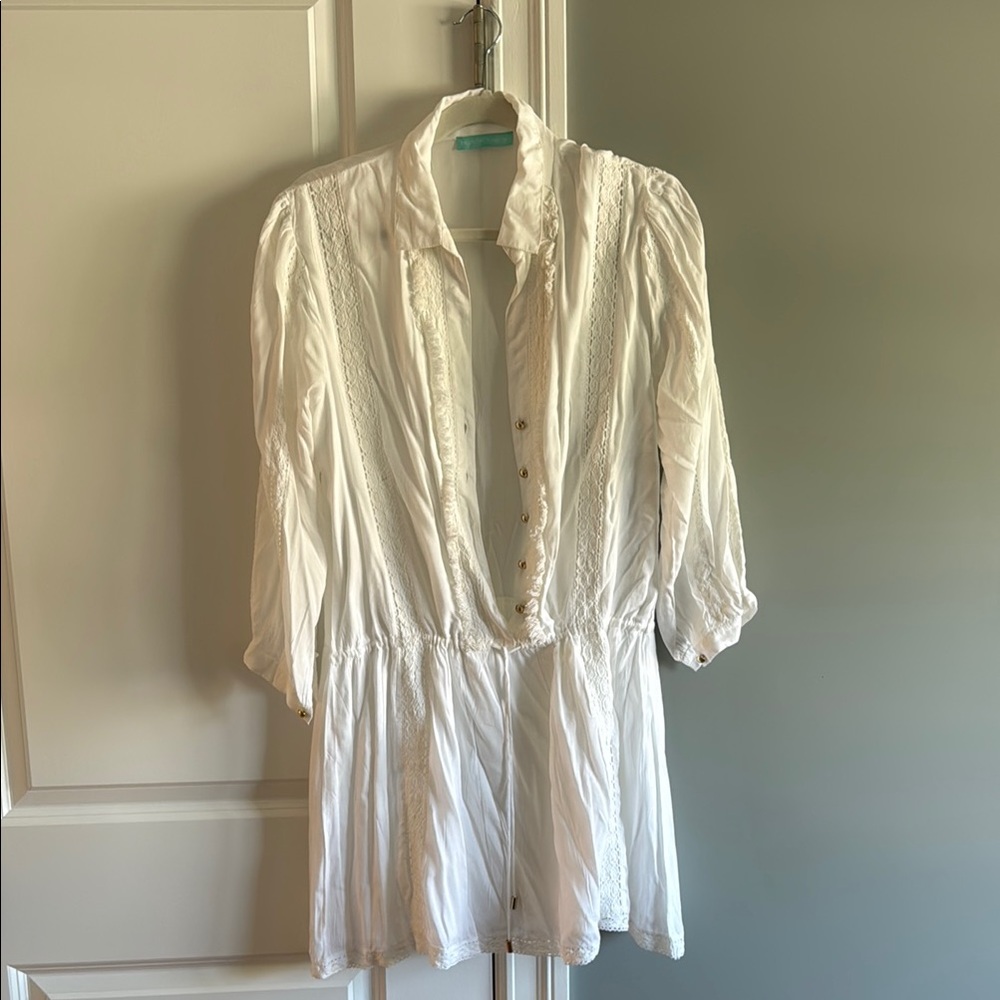 Melissa Odabash White Boho Button-Front Tunic Dress coverup